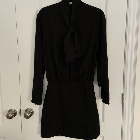 Zara Mini Dress Long Sleeve Buttons Neck Tie Black Y2K Academia Goth Size S - Picture 11 of 13